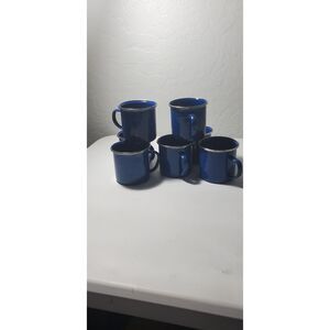 Blue and White Speckle Enamel Camping Mugs with Silver Colored Rim ~7 Set~